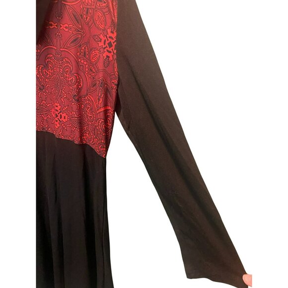 Reborn New York Womens 1X Plus Black & Red Long Sleeve Dress Tunic With Paisley - Picture 5 of 9